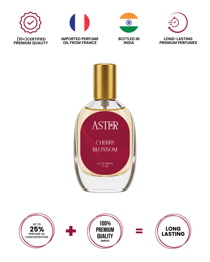Bottle of 100% organic cherry blossom perfume for women, 30ml