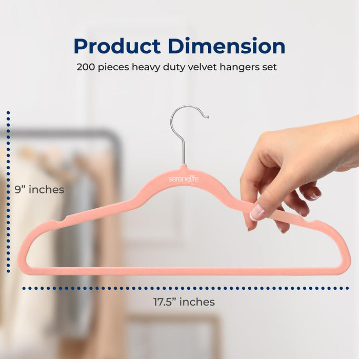 200 Velvet Hangers Non-Slip Space-Saving 360° Swivel Hook Pink