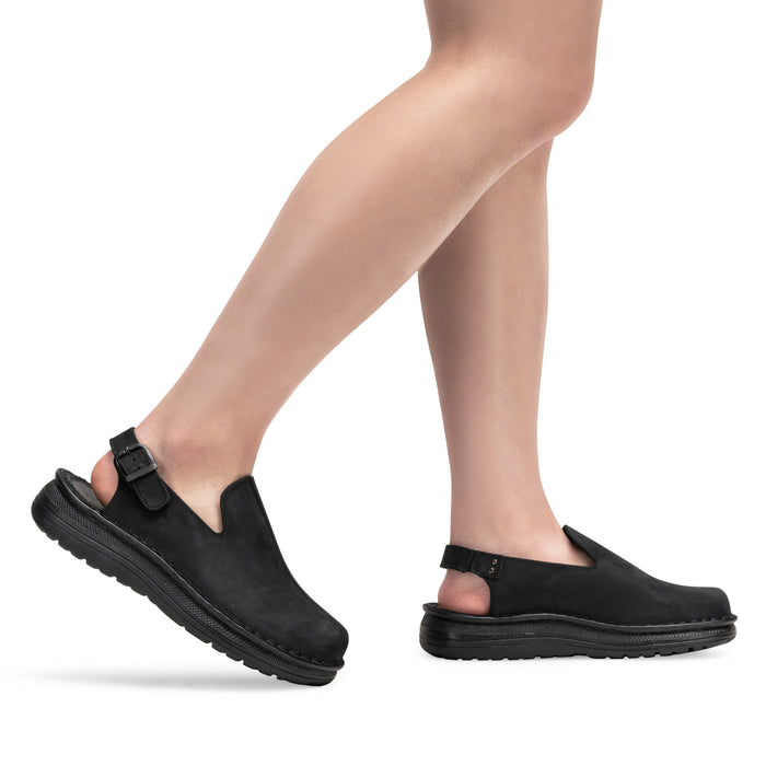 Anchor - Back-Strap Leather Clog | Black Nubuck
