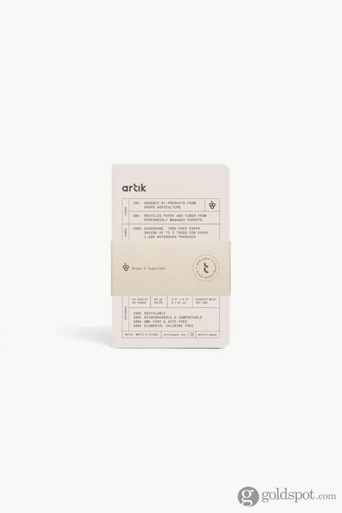 Pocket sewn notebook pack, beige cover with label and elastic band