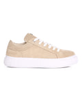 Martin Valen beige genuine leather casual sneakers, close side view showing white ridged platform sole