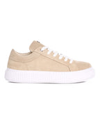 Martin Valen beige genuine leather casual sneakers, close side view showing white ridged platform sole