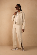 Beige Sand Front Slit Pockets Twill Pants_1