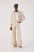 Beige Sand Front Slit Pockets Twill Pants_2