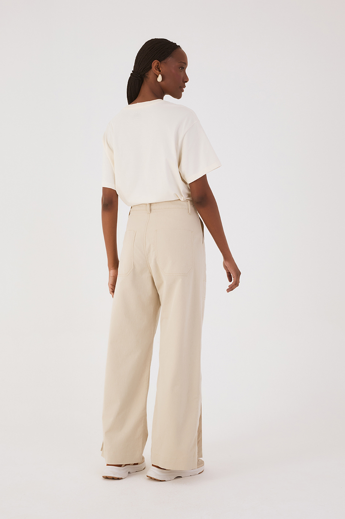 Beige Sand Front Slit Pockets Twill Pants_7