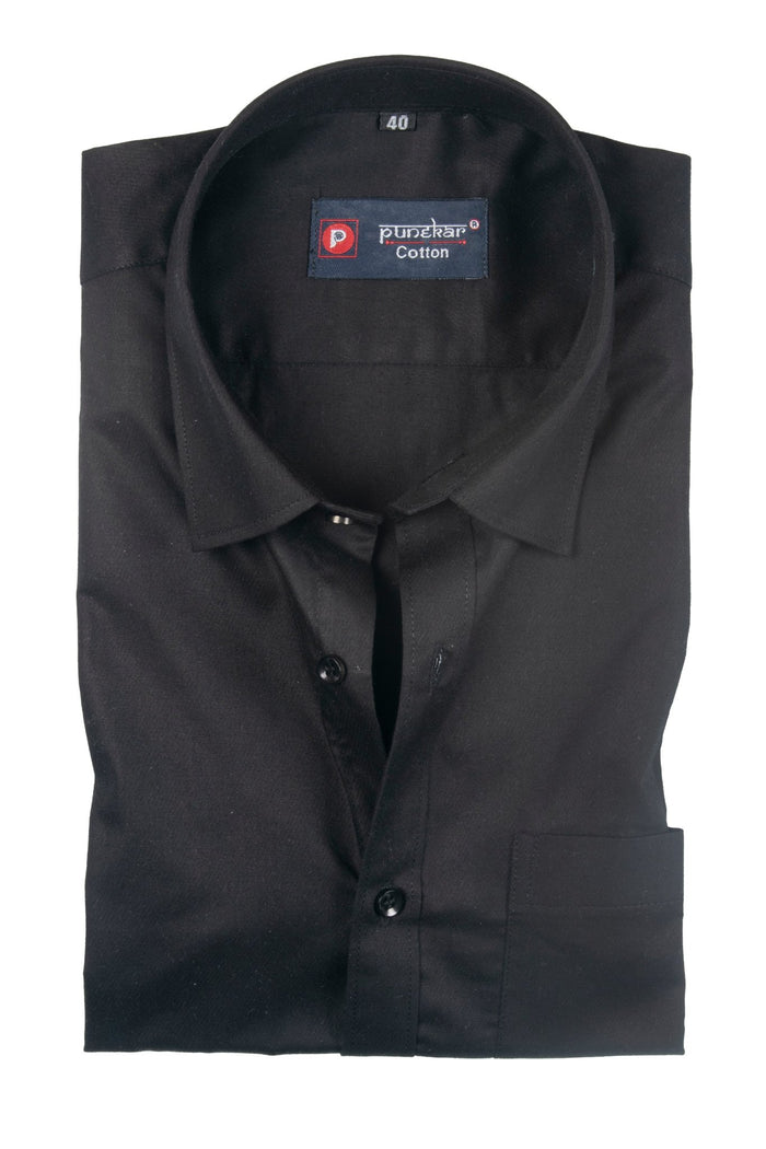 Punekar Cotton Black Color 100% Mercerised Cotton Diagonally Woven Formal Shirt for Men's. - Punekar Cotton