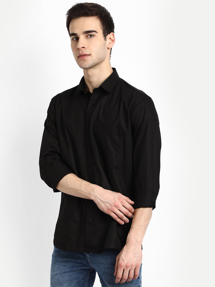 Punekar Cotton Black Color 100% Mercerised Cotton Diagonally Woven Formal Shirt for Men's. - Punekar Cotton