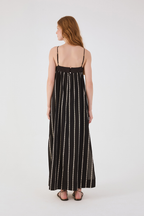 Black Embroidered Flower Adjustable Straps Cotton Maxi Dress_5