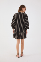 Black Embroidered Flowers V Neck Cotton Mini Dress_5