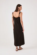 Black Square Neck Back Ties Slits Maxi Dress_6