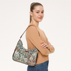 Women's Botanical Tapestry Hobo Shoulder Bag with Leather Trim - Canada & USA-model image