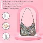 Women's Botanical Tapestry Hobo Shoulder Bag with Leather Trim - Canada & USA-feature image
