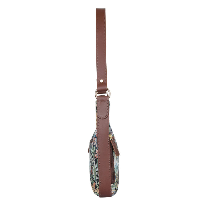 Women's Botanical Tapestry Hobo Shoulder Bag with Leather Trim - Canada & USA-side view