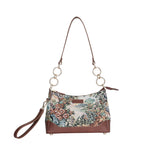 Women's Botanical Tapestry Chain Shoulder Bag with Leather Trim - Canada & USA