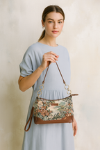 Women's Botanical Tapestry Chain Shoulder Bag with Leather Trim - Canada & USA-model image