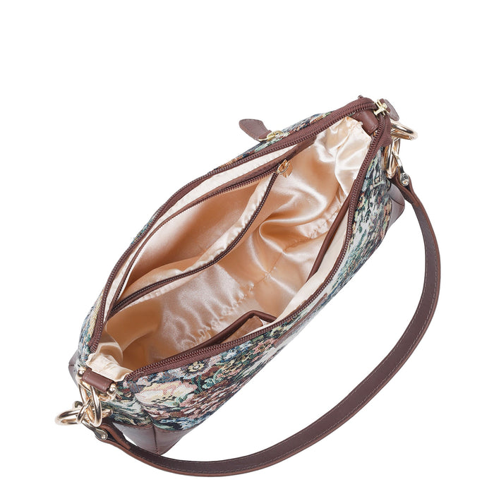 Women's Botanical Tapestry Chain Shoulder Bag with Leather Trim - Canada & USA-interior view