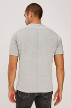 Brooks Short Sleeve T-Shirt With Crew Neckline, Short Sleeves, and Classic Fit in Grey Heather Colorway - Upper Body Back View Featured on Model