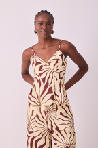 Brown Adjustable Straps Pleated Blouse_2