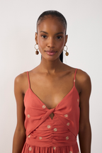 Brown Embroidered Linen Mini Dress_5