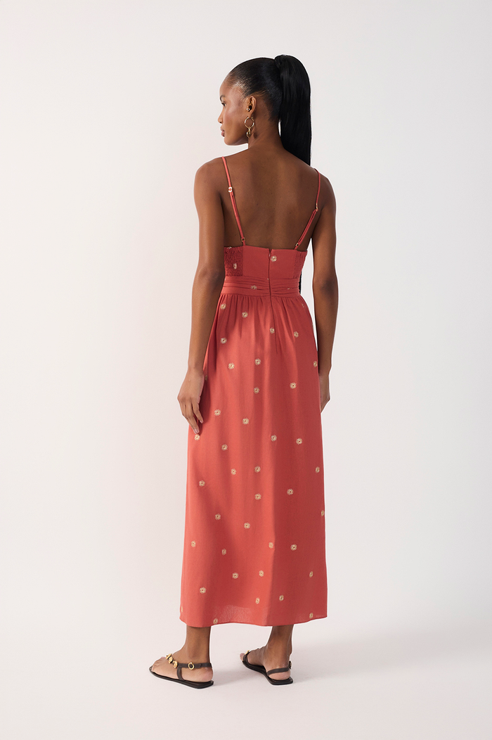 Brown Embroidered Linen Mini Dress_6