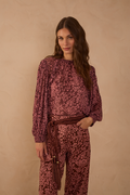 Brown High Neck Ruffled Mesh Blouse_1