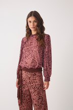 Brown High Neck Ruffled Mesh Blouse_3