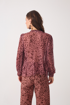 Brown High Neck Ruffled Mesh Blouse_5