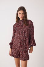 Brown High Neck Smocked Blouse_4