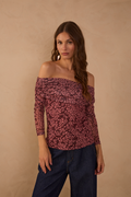 Brown Off-The-Shoulder Mesh Blouse_1