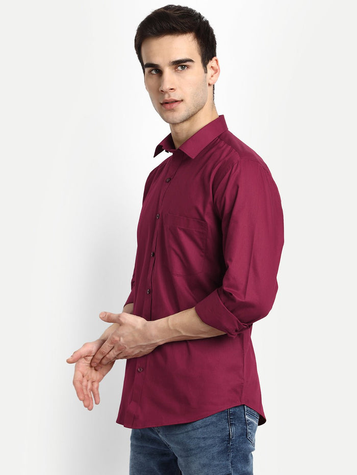 Punekar Cotton Cardinal Red Color 100% Mercerised Cotton Diagonally Woven Formal Shirt for Men's. - Punekar Cotton
