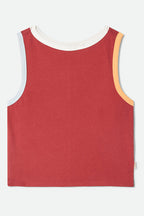 Women's Carefree Organic Garment Dye Cropped Tank in the color Robust Red - Front Product View