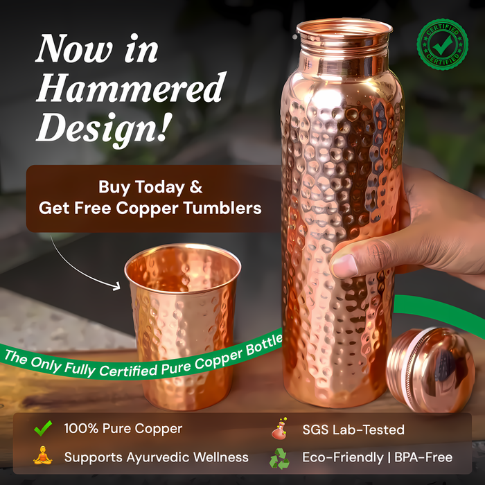Certified Ayurveda® Pure Copper Water Bottle - V1 Hand-Hammered Edition
