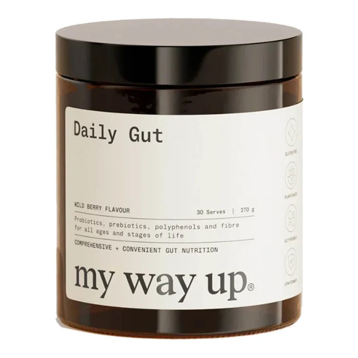 Jar of 'Daily Gut' by 'my way up' on a white background