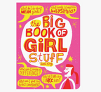 The Big Book of Girl Stuff paperback book cover by Bart King, featuring a bright pink background with bold red and yellow text, speech bubbles, and a cartoon girl illustration.