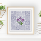 Dutch Tiles - Iris Blackwork Pattern by Peppermint Purple