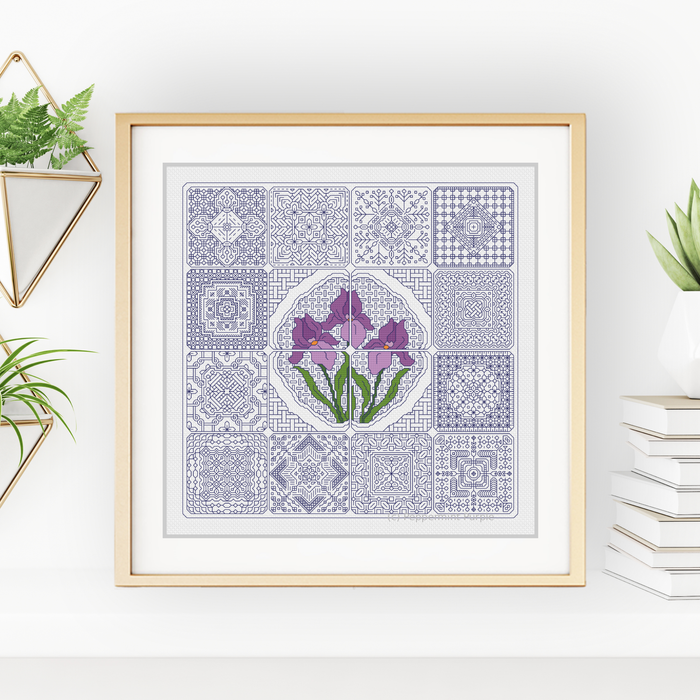 Dutch Tiles - Iris Blackwork Pattern by Peppermint Purple