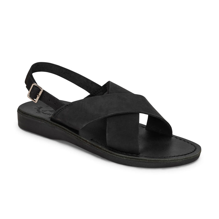 Elan Buckle - Leather Thick Strap Sandal | Black Nubuck