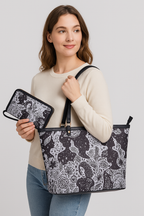 Women's Black Shoulder Tote Bag with Wristlet Wallet Combo for Work & Travel