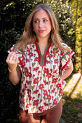 Floral Cotton Flutter Sleeve Blouse- Women's Cotton Tops- Entro Tops