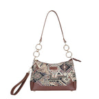 Women's Geometric Tapestry Chain Shoulder Bag with Leather Trim - Canada & USA