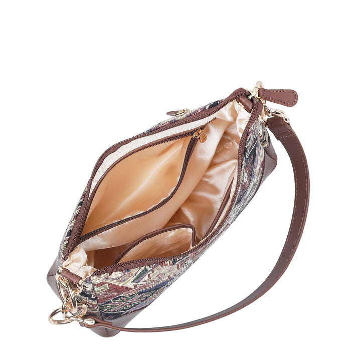 Women's Geometric Tapestry Chain Shoulder Bag with Leather Trim - Canada & USA-interior view