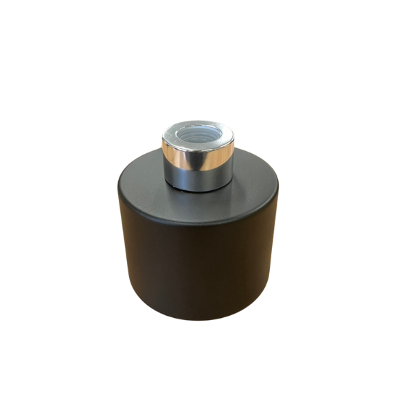 Glass Diffuser Bottle Matt Black - 125ml - Round with  silver Screw Cap