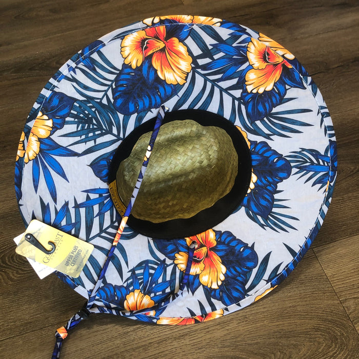 Goldcoast Kenny Blue Leaf Underbrim Straw hat - Natural Lifeguard Hat