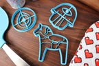 Good Luck Charms, Set 2 - Lucky Cookie Cutters - Dala Horse, Evil Eye Charm, Figa Charm, Hamsa, Jin Chan - Superstition Cookie Cutter