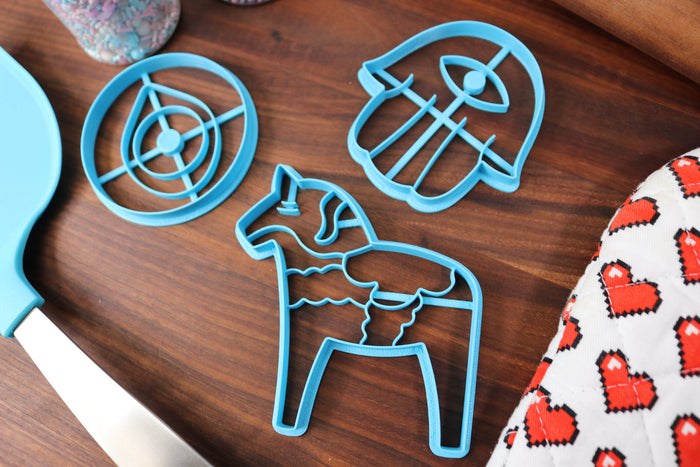 Good Luck Charms, Set 2 - Lucky Cookie Cutters - Dala Horse, Evil Eye Charm, Figa Charm, Hamsa, Jin Chan - Superstition Cookie Cutter