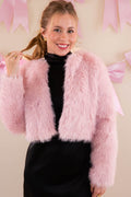 Blush Fur Jacket With Silver Tinsel- Shimmering Pink Fur Jacket- Affordable Fur Jacket