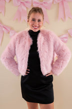 Blush Fur Jacket With Silver Tinsel- Shimmering Pink Fur Jacket- Affordable Fur Jacket