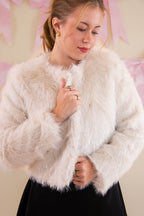 Ivory Fur Jacket With Silver Tinsel- Shimmering Ivory Fur Jacket- Affordable Fur Jacket
