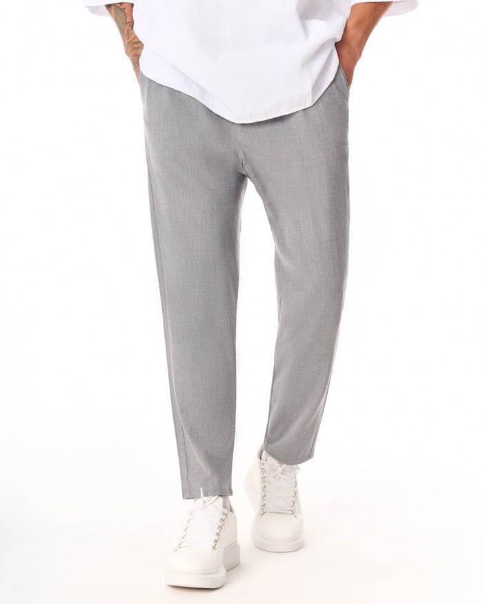 Martin Valen gray casual slim-fit trousers, front mid-thigh view showing slim cut and straight hem