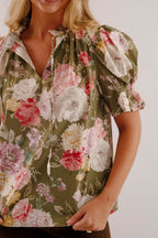 Floral Print Puff Sleeve Blouse- Women's Work Tops- Entro Floral Blouse